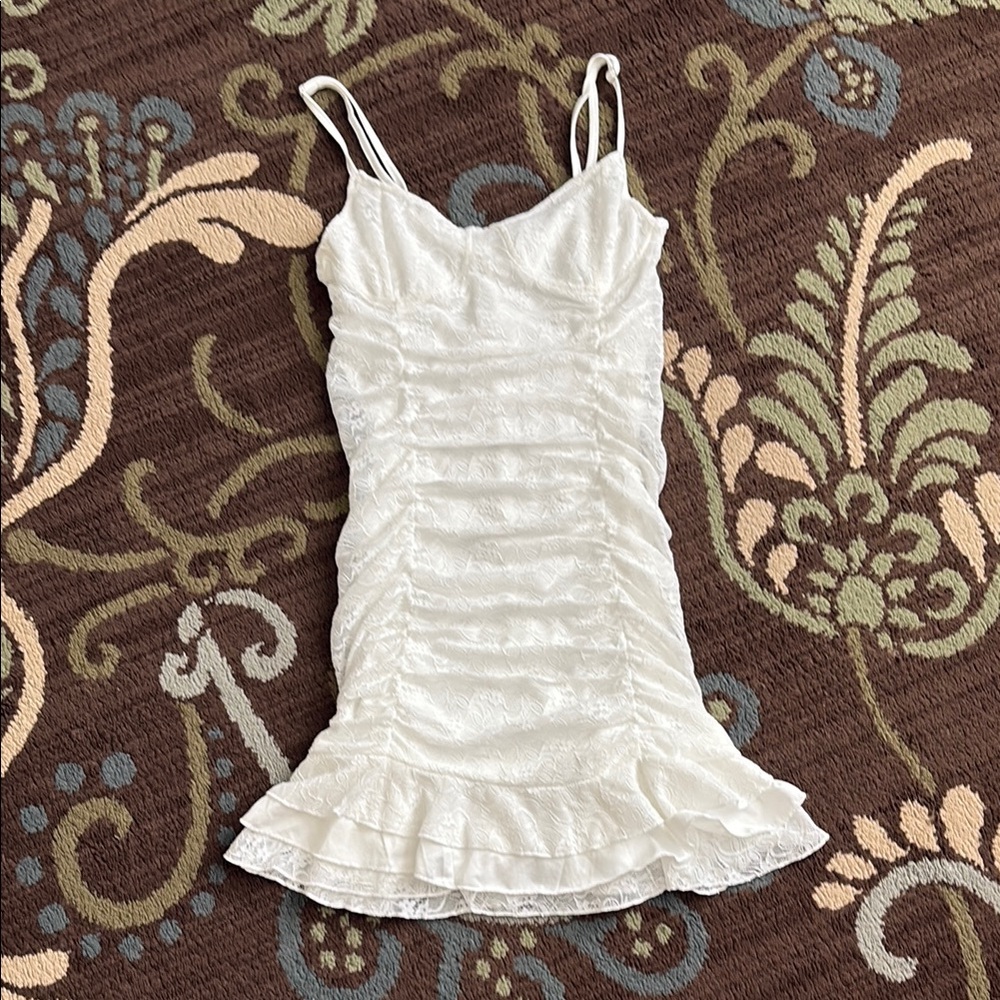 White Ruched Mini Dress